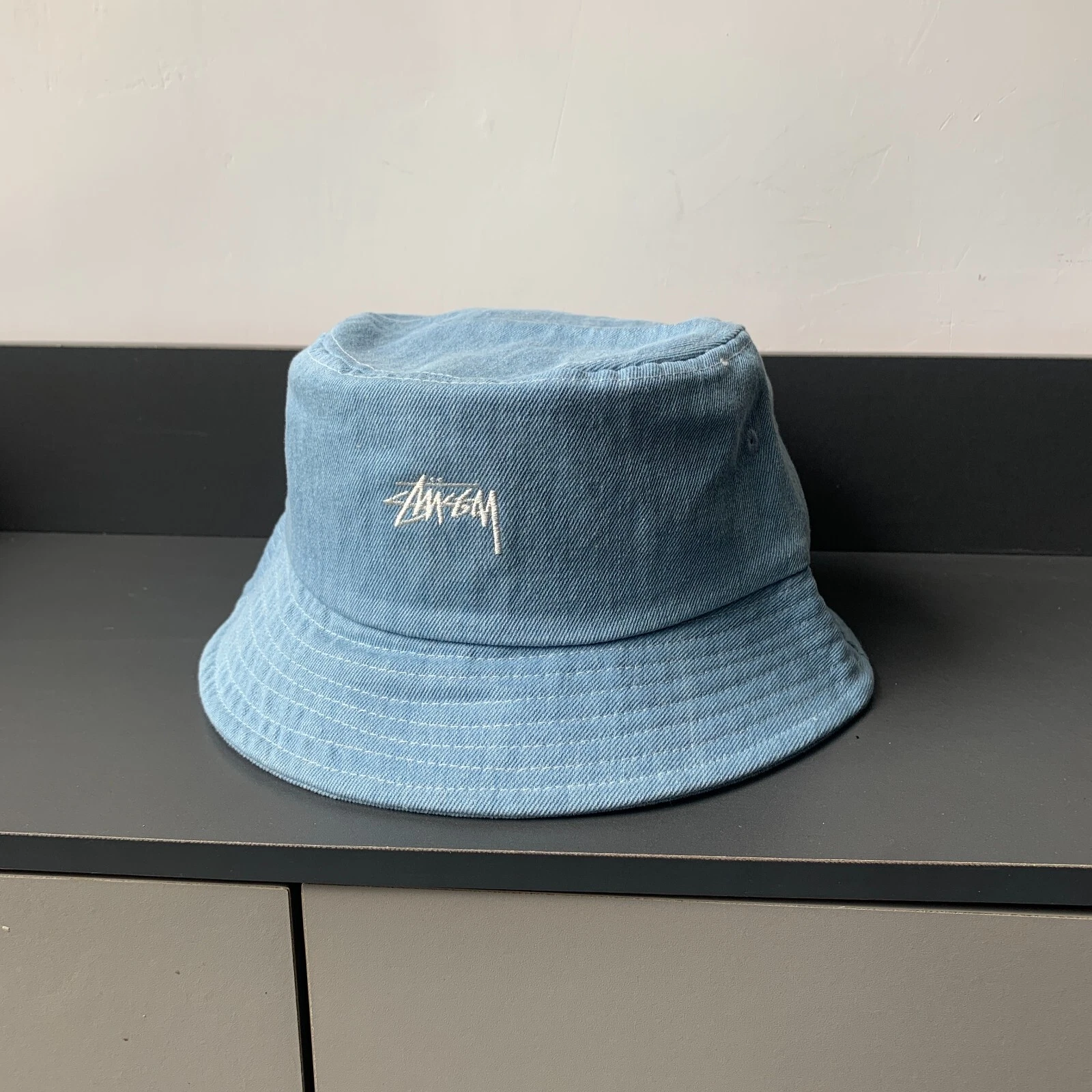 STUSSY CONTRAST STITCH BUCKET HAT LIGHT BLUE - L/XL SUMMER CAMPING OUTDOOR Y2K