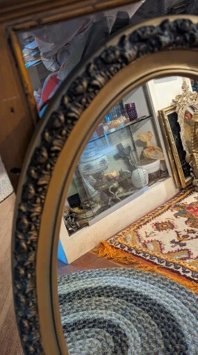 Decoración de pared vintage marrón y dorado Hollywood Regency grande ovalada ornamentada grande 35"!! Foto 3 de 4