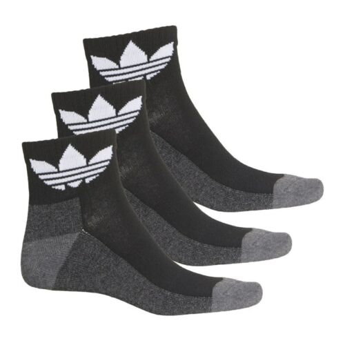 Adidas Quarter Socks Men's Shoe Size 6-12 Black/Charcoal White Logo 3 ...