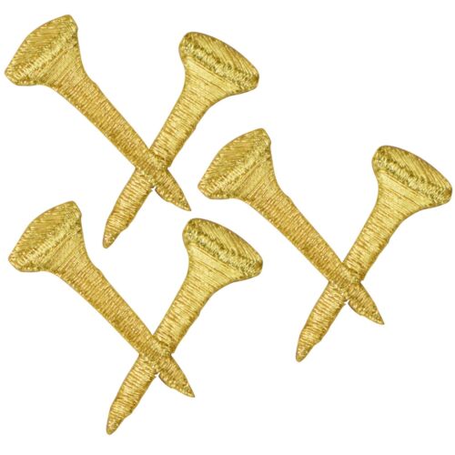 Metallic Gold Golf Tees Applique Patch - Links Golfing 1.5" (3-Pack, Iron on) - Picture 1 of 1