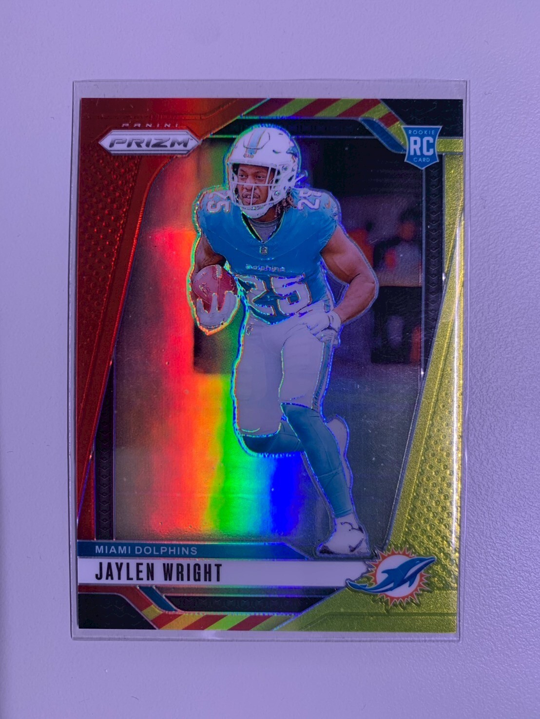 2024 Panini Prizm Jaylen Wright RC #348 Dolphins Red and Yellow Refractor /44 HD