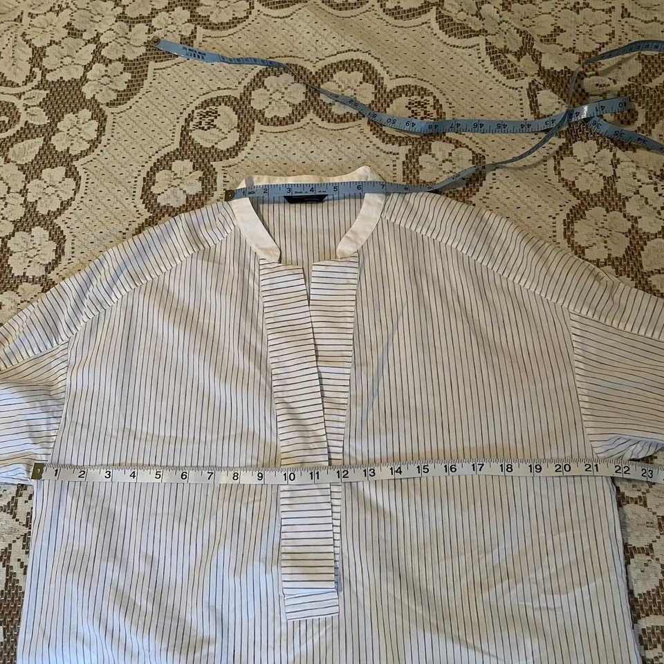 Massimo Dutti Women Shirt Blue White Striped V Neck Stand Collar Blouse Sz M — 第 4/4 张图片