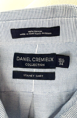 Daniel Cremieux Staney Micro Check Button-down Shirt 16.5 34 Large Blue Cotton - Picture 7 of 7