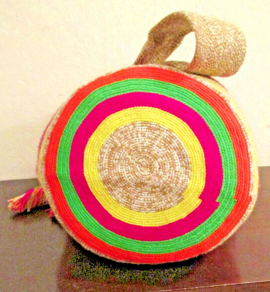 Bolso Wayuu Mochila Bucket Boho Colombia Rioacha Amarillo Púrpura Azul Verde Rosa #25 Foto 3 de 4