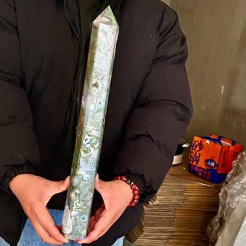 5.19LB Natural water grass agate wide column Obelisk quartz crystal sample colum - 第 3/10 張圖片