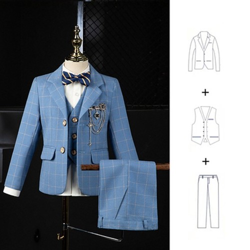 Boys Wedding Suit Kids Formal Blazer Jacket Vest Pants Bowtie 4PCS Costume New - Picture 8 of 14