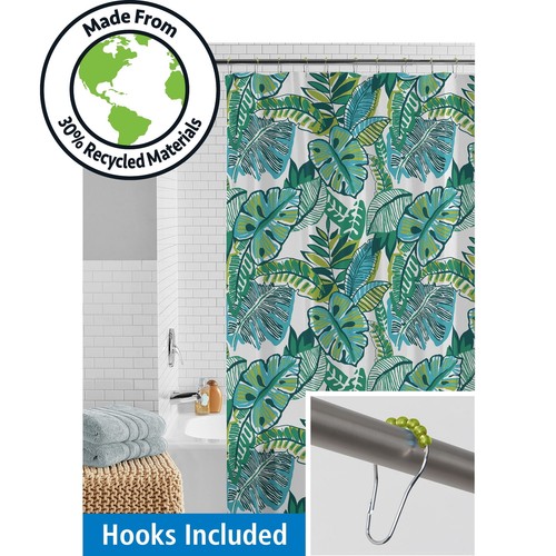 Waterproof Watercolor Jungle 30% Recycled PEVA Shower Curtain Set & Hooks