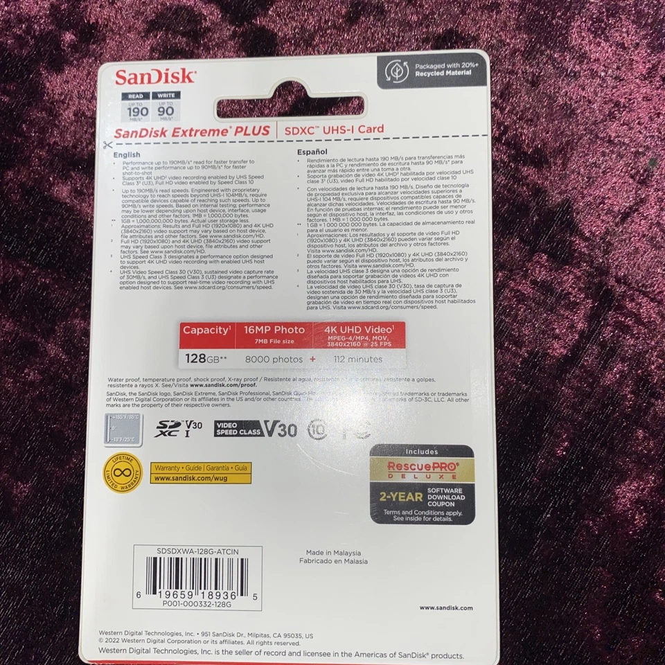 SanDisk Extreme Plus SDXC UHS-I Card (128GB) - Image 2 of 2