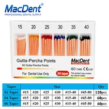 MacDent Dental Endodontic Gutta Percha Point Taper F1,F2,F3/0.02/0.04/0.06 15-40