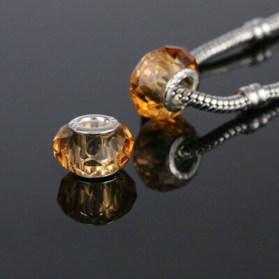 New Gold Clear Glass Charms European Beads Silver Bracelet Bangles DIY Jewelry