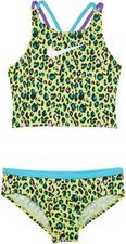 Nike Kids Green Cheetah Spiderback Midkini Set L10511 Size Large 12-13 YRS 
