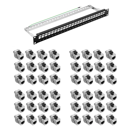 19 Zoll Patchpanel 24x Cat8.1 RJ45 Keystone Modul Verteilerfeld schwarz