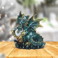 Blue Dragon Holding Baby Dragon Egg Hatching Statue 4.75"H Figurine Room Decor