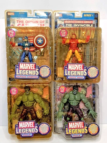 Marvel Legends Serie I Capitán América/Iron Man/Hulk/Hulk manos de goma originales