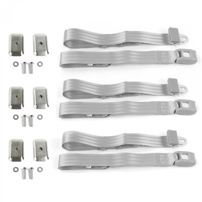 AMC AMX 1967 - 1974 Standard 2pt Gray/Grey Lap Bench Seat Belt Kit w/ Bracketry 