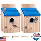 Dreyoo 2 Pack Cedar Bluebird Box Houses for Outside, 1-1/2' Entrance Hole Wo