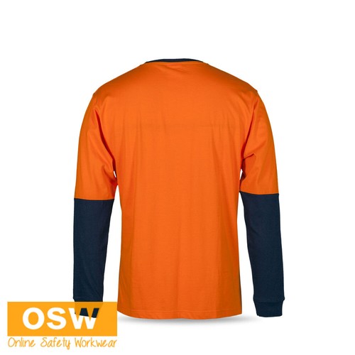 HI VIS Long Sleeves Crew Neck Cotton Crew Neck T-Shirt Straight Hem 6HVTN - Picture 7 of 10