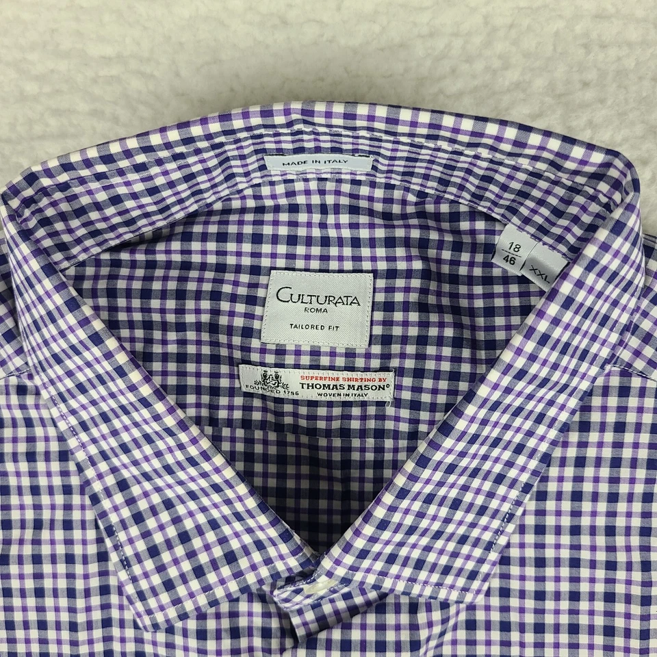 Рубашка мужская Culturata 2XL XXL 46 фиолетовая синяя Thomas Mason покрой на пуговицах - Изображение 4 из 4