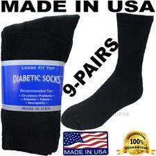 BEST QUALITY CRESWELL 9 PAIRS BLACK DIABETIC CREW SOCKS 13-15 SIZE MADE IN USA