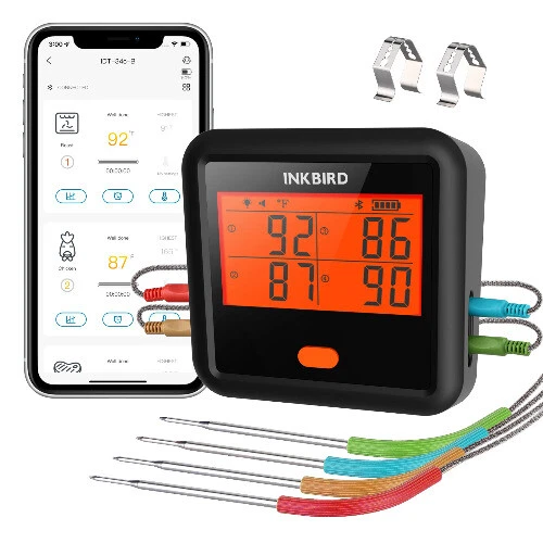 Meat Thermometer Grill Thermometer with 4 Meat Probes LCD Free App Control