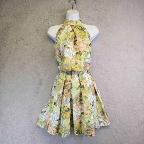 ASOS Design Halter Prom Mini Dress Women's 6 Floral Pleated Green Cottagecore