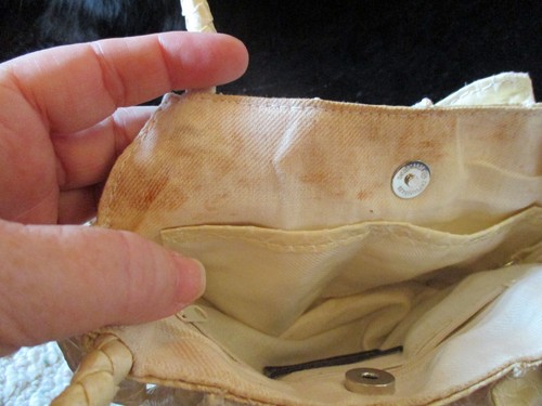 Vintage Samoe Ivory Colored Ruffled Snakeskin Evening Handbag w/Top Handles - Picture 5 of 6
