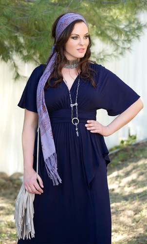 Kiyonna Dress 1X Navy Blue Indie Flair Style Maxi Kimono Sleeves Slimming Party - Picture 5 of 13