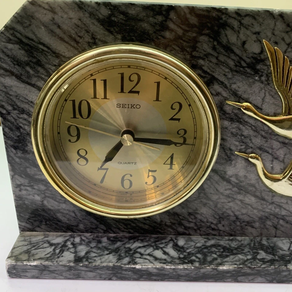 Seiko Quartz Crane Marble Clock Desk Shelf QZ253K Made in Japan - Image 2 of 4