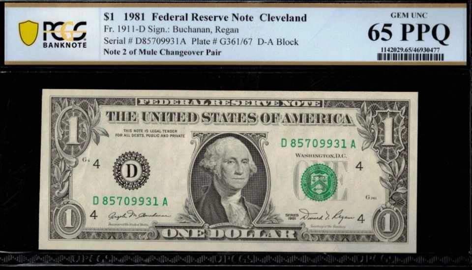 1981 $1 Federal Reserve Note PCGS 65PPQ wanted popular mule changeover notes - Image 4 of 4