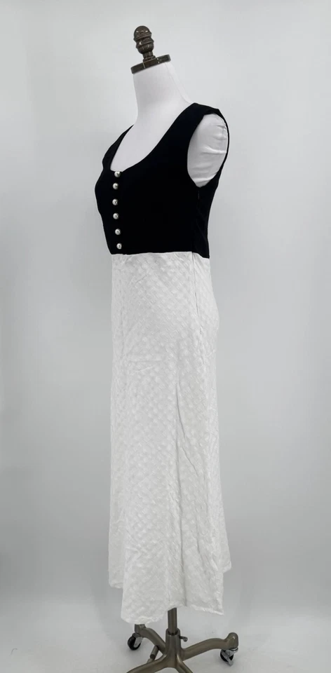 Vestido midi sin mangas Unif para mujer negro blanco bloques de colores mezcla de algodón talla M Foto 3 de 4