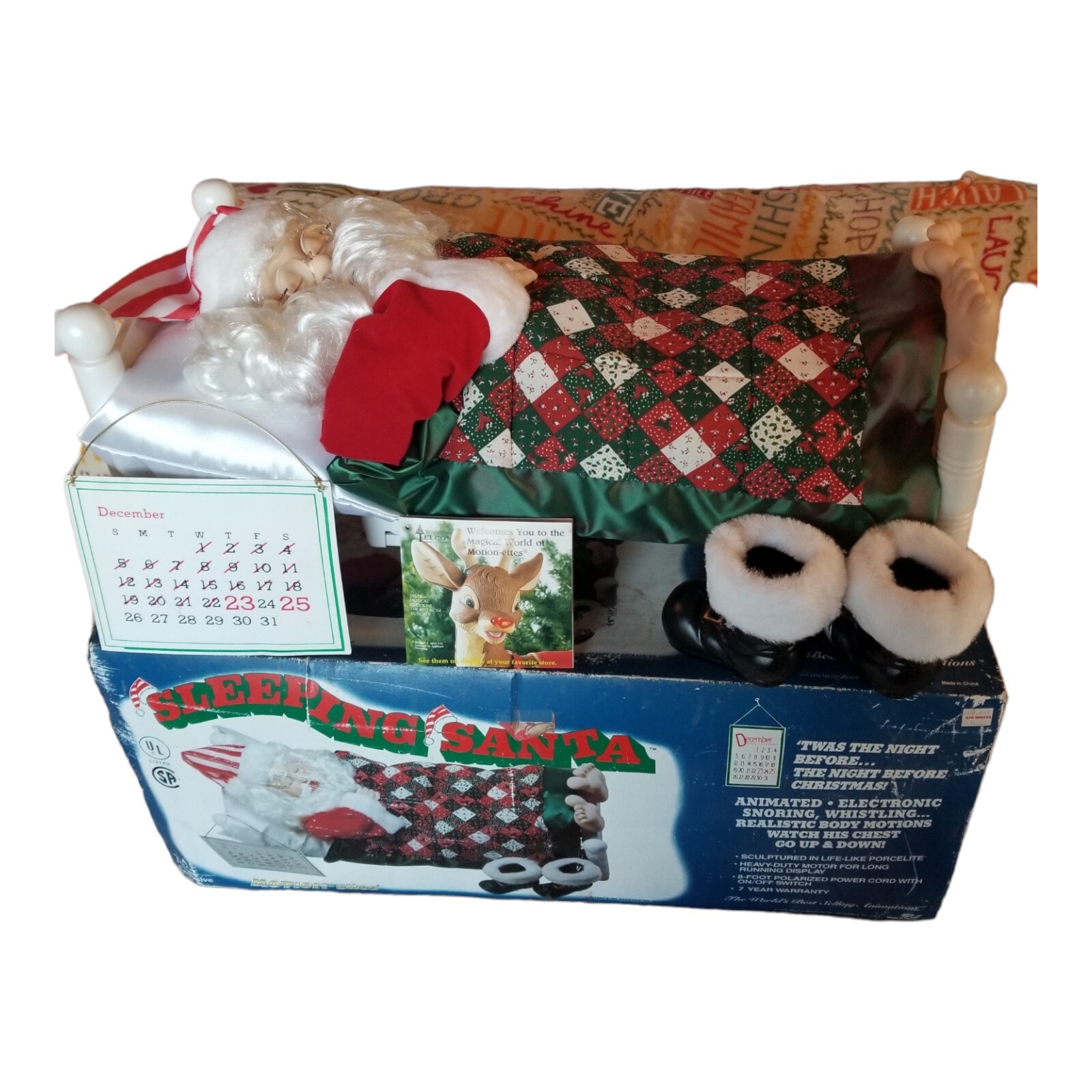 VTG Telco Sleeping Snoring Whistling Animated Sleeping Santa Xmas TESTED