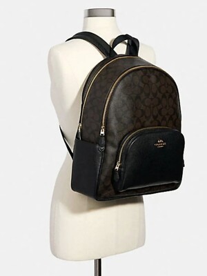 NEW COACH Large Court Backpack In Signature Canvas in Brown/Black