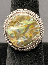 Abalone Shell Ring Size 8 - 925 Sterling Multicolor