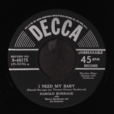 HAROLD BURRAGE: hi-yo / i need my baby DECCA 7'' Single 45 RPM
