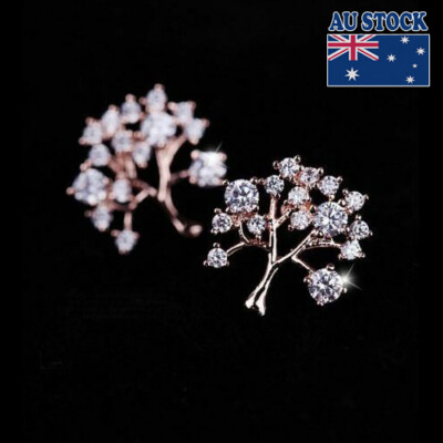 New 18K Rose Gold Filled Sparkling Elements Crystal Unique Stud Earrings