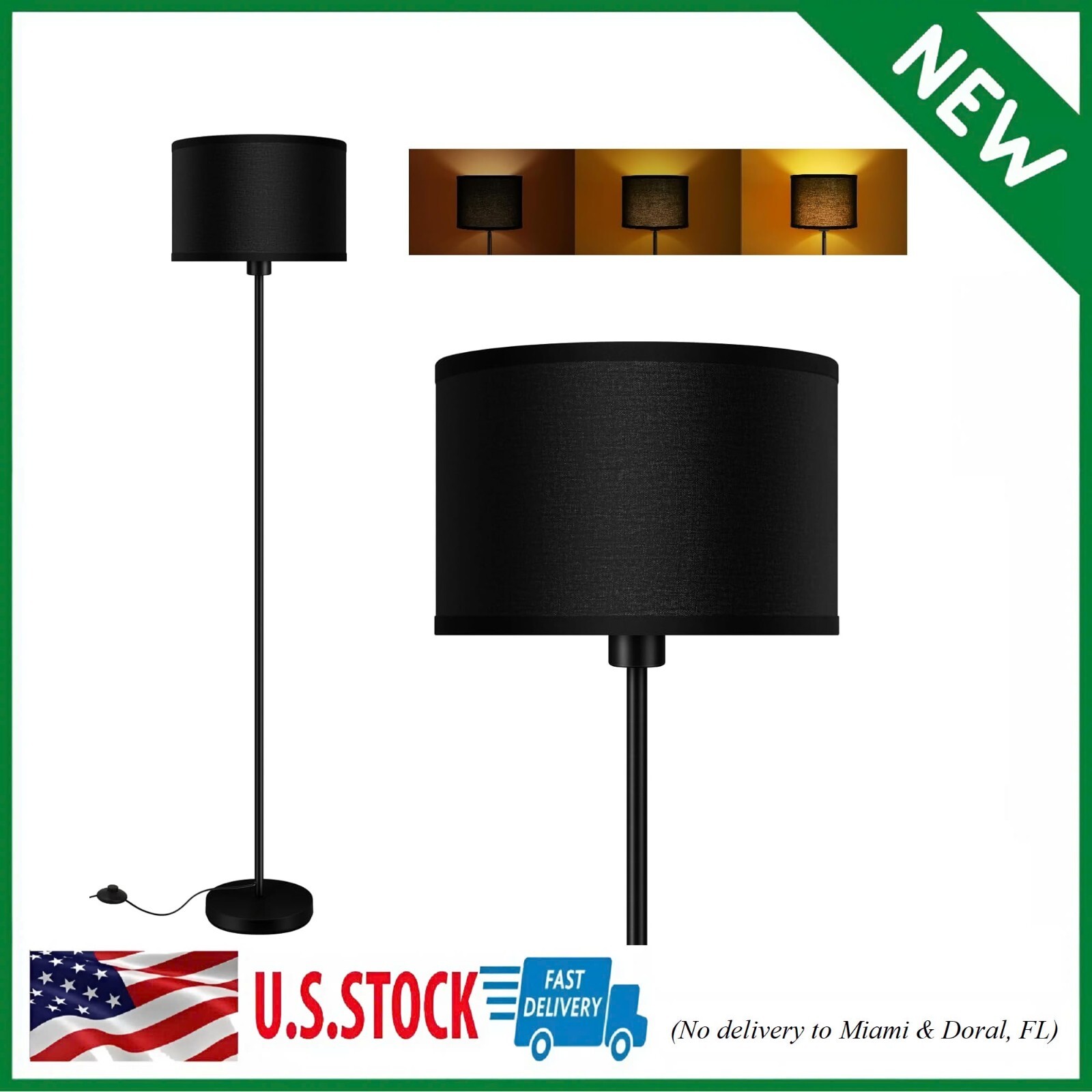 58-inch Black Floor Lamp for Living Room with Simple Pole Design-image