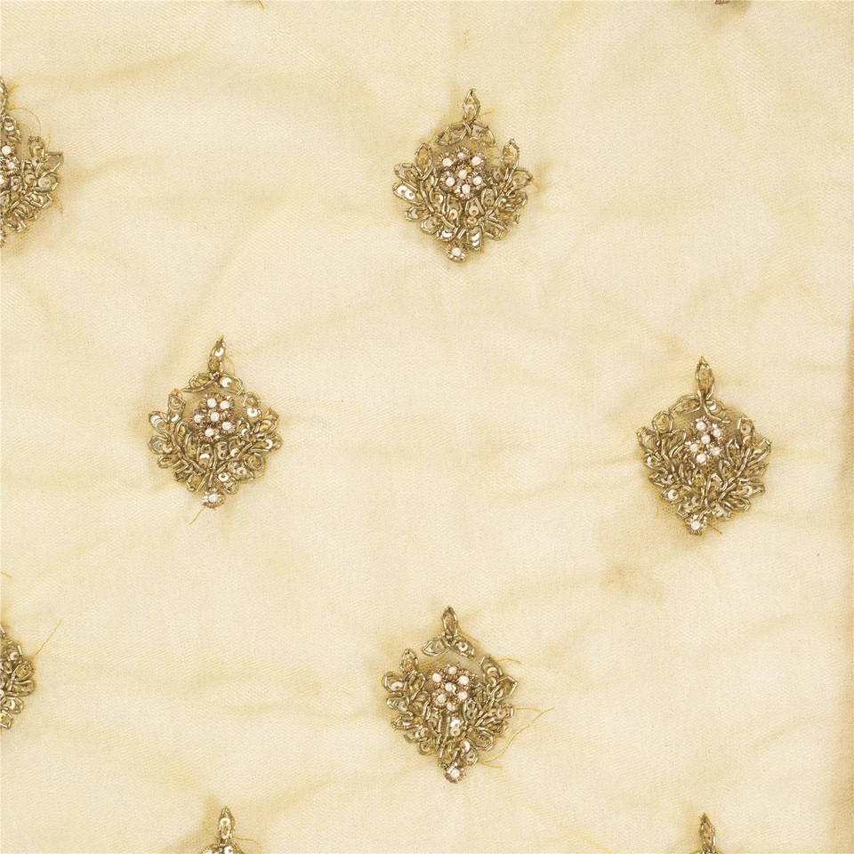 Velo bufandas Zardozi amarillas malla red dupatta/estola vintage sánscriti cuentas a mano Foto 3 de 4