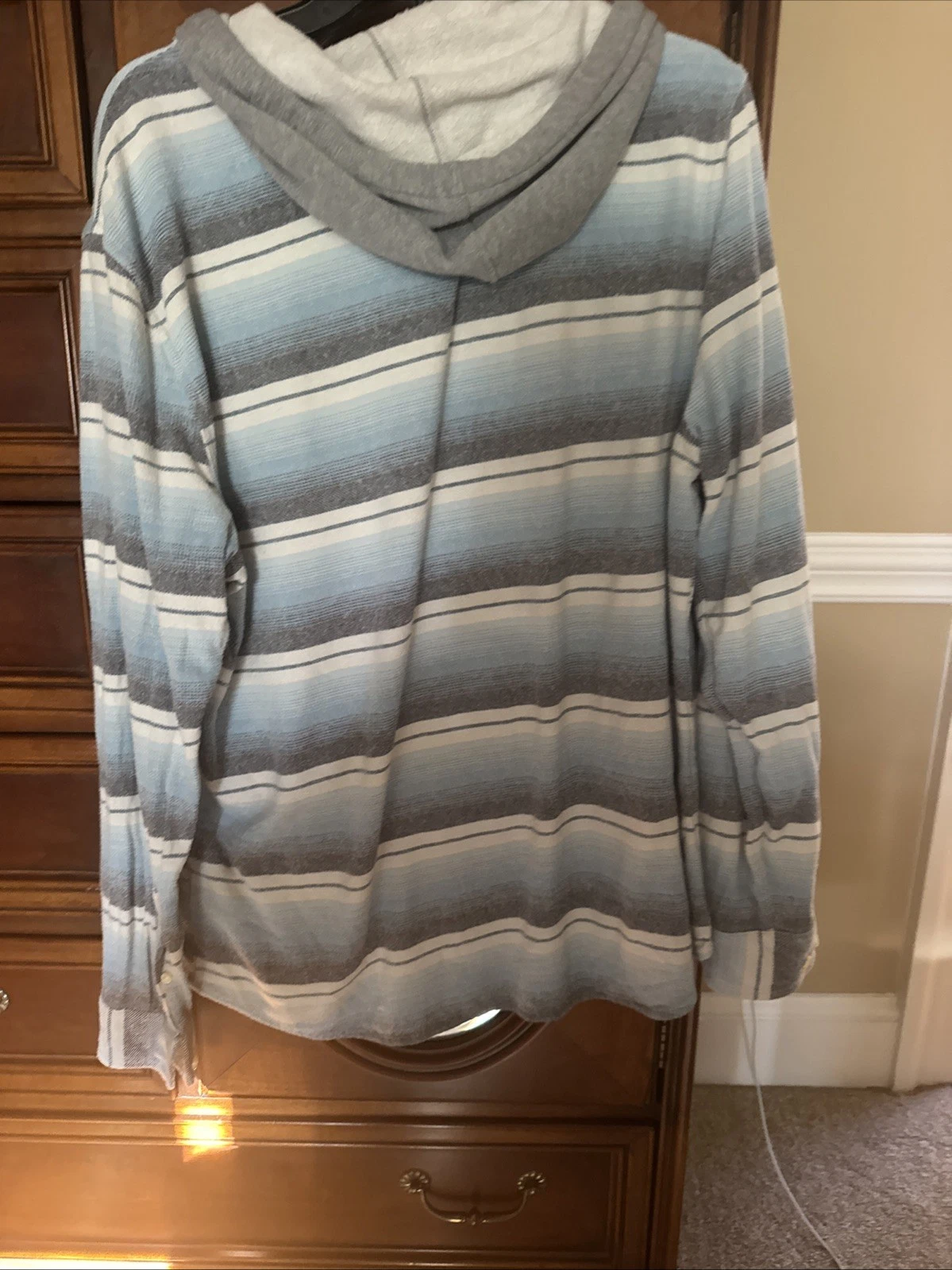 Johnnie O Jacket Mens Large Blue Striped Carver Surflannel Hooded Shacket - product detail image 7