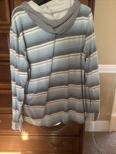 Johnnie O Jacket Mens Large Blue Striped Carver Surflannel Hooded Shacket image 7