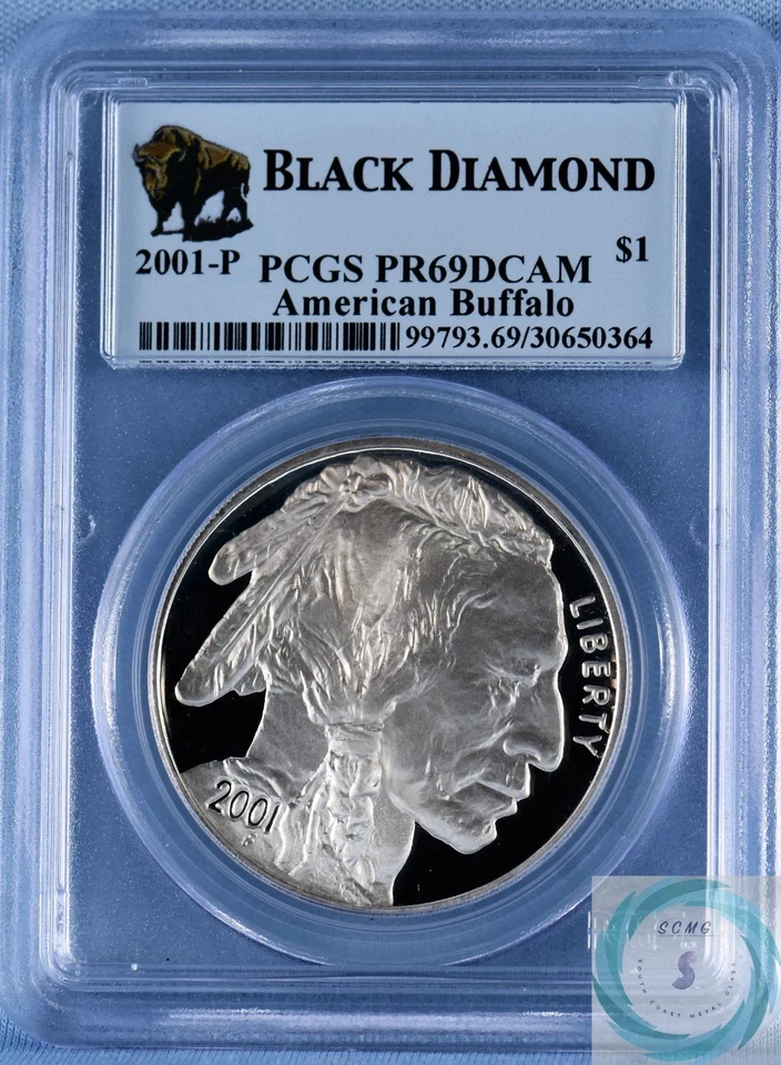 2001-P  PCGS American Buffalo Silver Commemorative Dollar PF69DCAM Black Diamond - Image 3 of 3