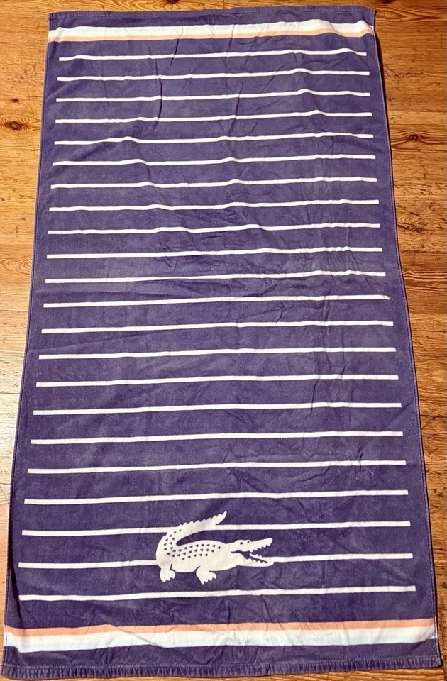 Toalla de playa Lacoste 36"x72" RARA a rayas grande logotipo de cocodrilo 100 % algodón de felpa nueva sin etiquetas Foto 3 de 4