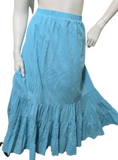 d co. 2X Skirt Full Tiered Midi Crinkle Eyelet Lined Blue Boho Festival Western