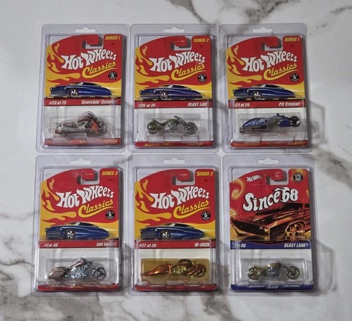 (Lot Of 6) Vintage Hot Wheels Classics Motorcycles Pit Cruiser, Blast Lane, 1:64