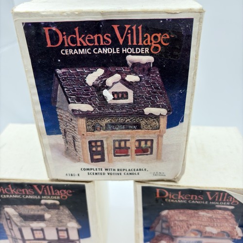 Vintage Dickens Village Ceramic Votive Candle Holder Set Of 3 Grocery Bakery - Picture 4 of 24