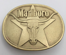 Vintage 1987 Marlboro Solid Brass Belt Buckle Longhorn Star Western Cowboy Rodeo