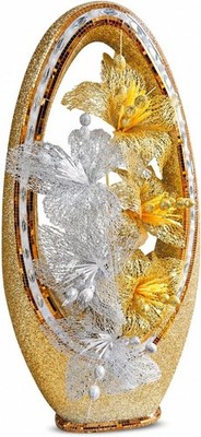 Blumenvase Gold & Silber geschliffener Diamant - 80 cm hoch florales Design für Wohnkultur