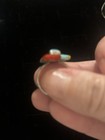 Authentic Native Zuni Tri Color Turquoise Coral MOP Ring Triangle Shape Stamped — photo 5
