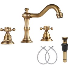 Elegant 8" Widespread Antique Brass Bathroom Faucet with Pop Up Drain, 2 Handles