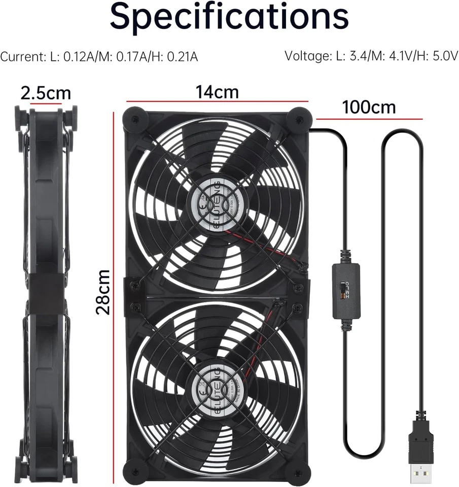 Dual 140mm AC USB Computer Fans, 3-Speed 12V Cooling for PC, Laptop, Xbox - Image 2 of 4