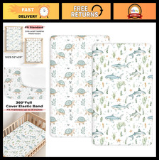 Fitted Baby Crib Sheets 2 Pack - Soft Jersey Knit Toddler Bedding 28"x52" Turtl